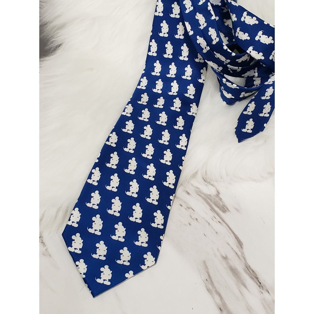 Disney Parks Mickey Mouse Blue White Silk Men's Tie ALL OVER PRINT patriotic